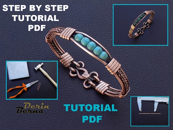 PDF file instant download , braided cuff bracelet with gemstones tutorial