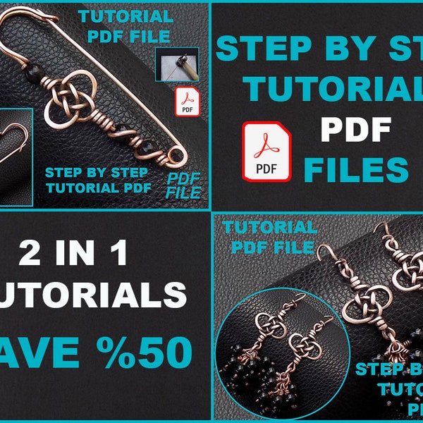 Instant Download PDF file celtic knot brooch pin shawl scarf safety pin + earrings tutorial PDF lessons, DIY tutorial pattern book