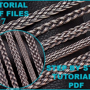 Könnte beinhalten: Fünf silberne geflochtene Ketten auf schwarzem Hintergrund. Das Bild ist mit "Tutorial PDF-Dateien #7 Schritt-für-Schritt-Anleitungen PDF" beschriftet.