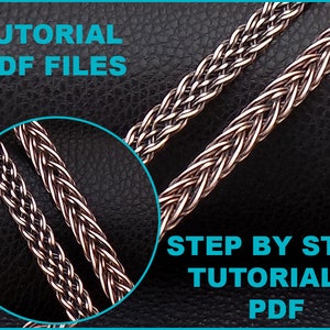 May include: Two silver braided chains on a black leather background. The image includes the text "TUTORIAL PDF FILES" and "STEP BY STEP TUTORIALS PDF".