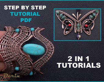 PDF files Instant download , wire wrapping bracelet and beaded butterfly tutorial ,DIY jewelry pattern