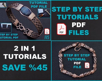 PDF files instant download , 2 braided wire wrapped cuff bracelets and 2 braiding techniques tutorials
