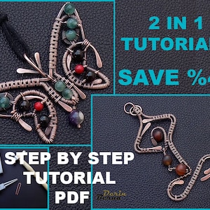 Tutorial for jewelry, wire wrapping tutorial 2 in 1 tutorials, pendant yogi PDF tutorial, wire wrapping butterfly tutorial, PDF lesson