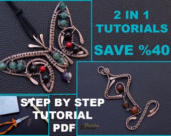 Tutorial for jewelry, wire wrapping tutorial 2 in 1 tutorials, pendant yogi PDF tutorial, wire wrapping butterfly tutorial, PDF lesson