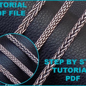 May include: A close-up of three silver chains with a braided design. The chains are on a black leather background. The text "STEP BY STEP TUTORIAL PDF" is visible in the image.