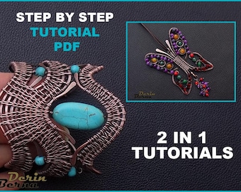 PDF files Instant download , wire wrapping bracelet and beaded butterfly tutorials , DIY jewelry