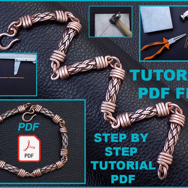 PDF files instant download braided wire wrapped chain links bracelet tutorial book lesson, wire brading how to make jewelry DIY pattern