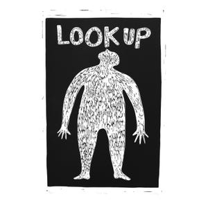 Look Up Linoldruck Limited Edition Linolschnitt schwarz-weiß Figur zu Fuß Nature Walk Printmaker Print made in germany