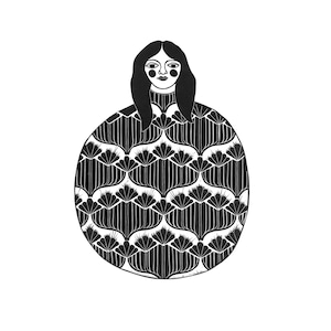 Margot - Lino Print Original Handmade Relief Print Printmaking Made in Melbourne Australia Wobbly Lady