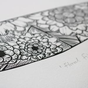 Floral Fish Original Lino Print of Fish, Handmade, Original Print, Printmaking, Australian, Floral Flower Pattern, Decorative image 5