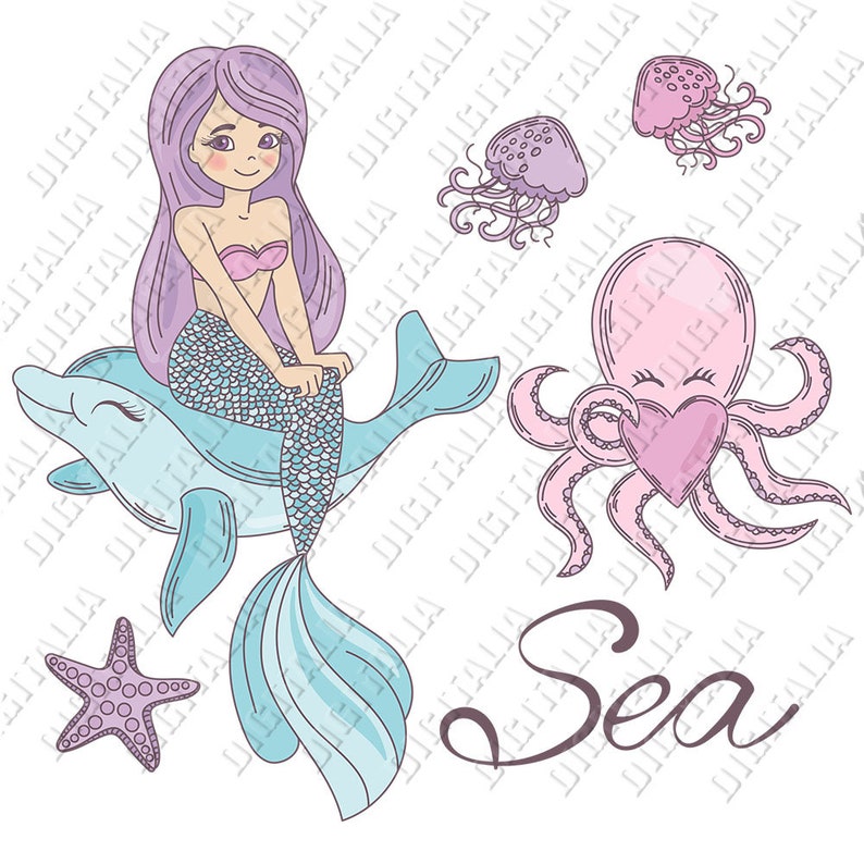 Download Mermaid Vector Clipart little Mermaid SVG Jpeg Png with | Etsy
