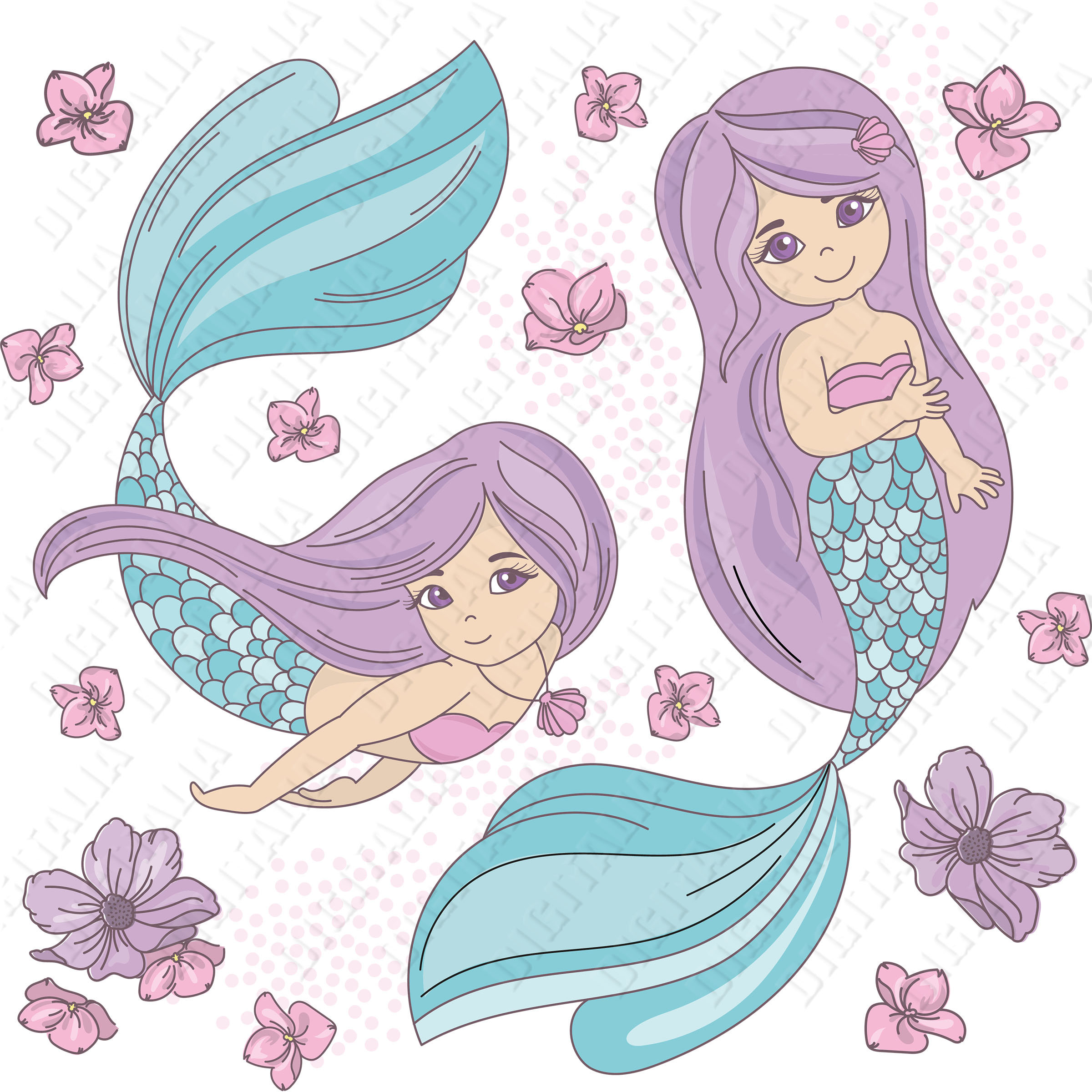 Download Cute Swimming Mermaid Clipart Mermaid Clip Art Little Etsy