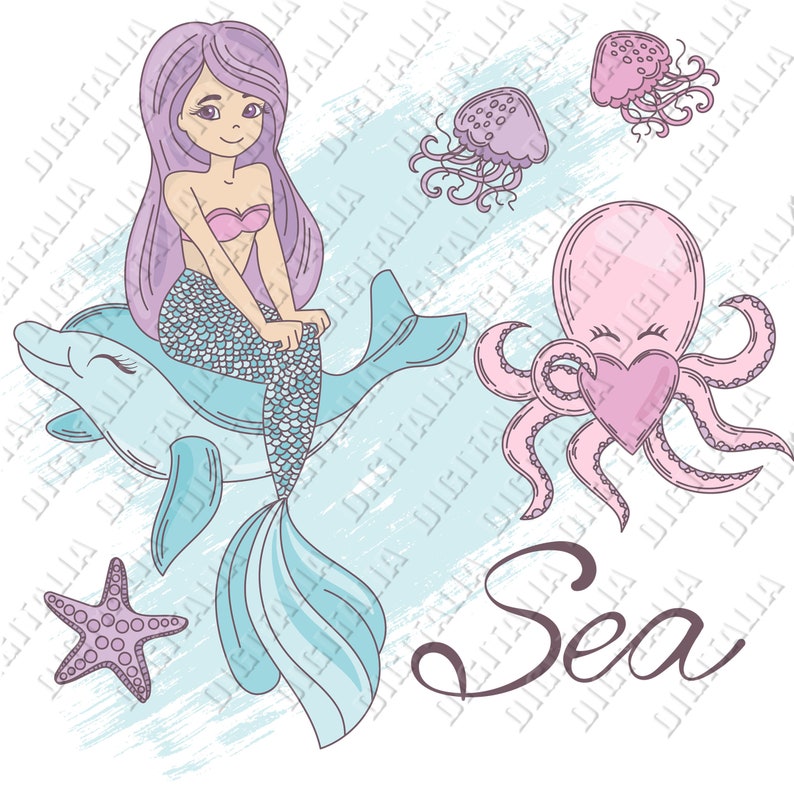 Download Mermaid Vector Clipart little Mermaid SVG Jpeg Png with | Etsy