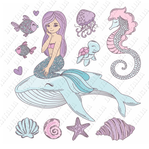 Download Cute Mermaid Clipart Mermaid Clip Art Little Mermaid Svg Etsy