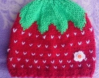 Knitted Strawberry Fruit Hat - Hand Knit Hat - Strawberry Beanie Hat - Baby Fruit Hat - Women Men Strawberry Hat - Kawaii Knitted Hat - Hat