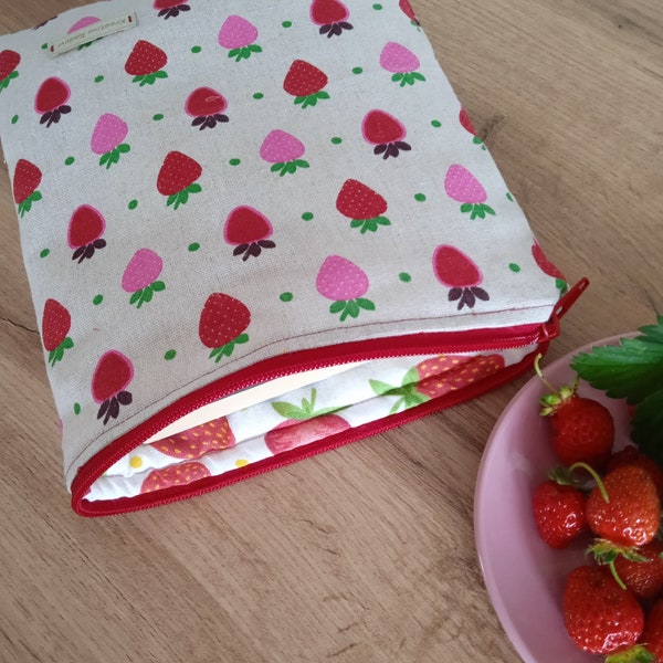 Strawberries on Pink Booksleeve Kindle Tablet Book Journal Sleeve with Zipper Strawberry Cotton Fabric Strawberries Booksleve  Personalized