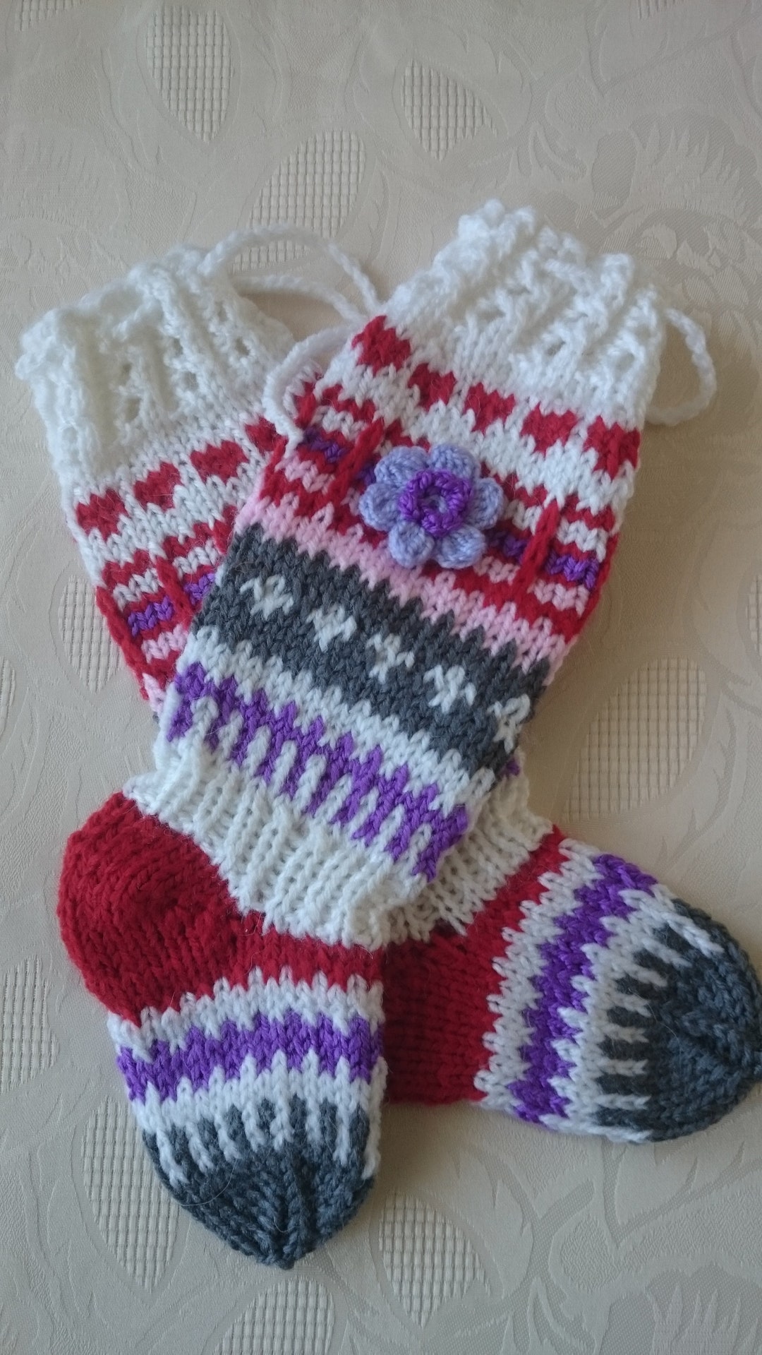 Little Girl Knit Socks Kids Wool Socks Socks With Flowers Colorful Long