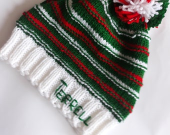 Christmas Hat, Red green white hat, Holiday hat, Santa Hat, Santa Beanie Hat, Winter Hat, Christmas Beanie Hat, Knitted Santa Hat