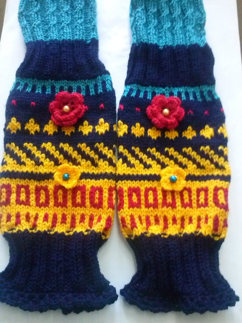 Leg Warmers With Crochet Flower Knit Socks With Flowers Hand Etsy