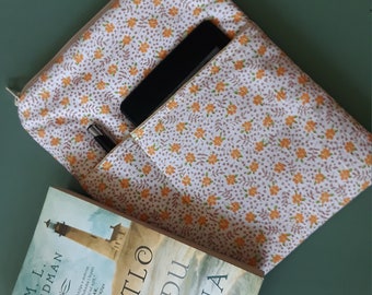 Buchhülle, Buchhülle mit Tasche, Buchtasche, Buchschutzhülle, Stoffhülle mit Taschenschutz, Taschenbuch und Hardcover, große Buchhülle