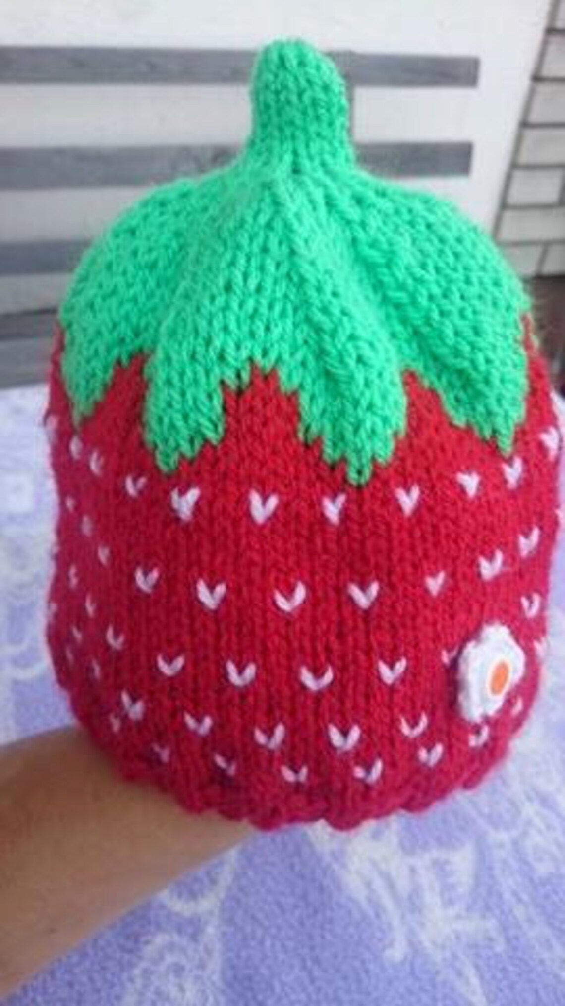 Knitted Strawberry Fruit Hat Hand Knit Hat Strawberry Etsy