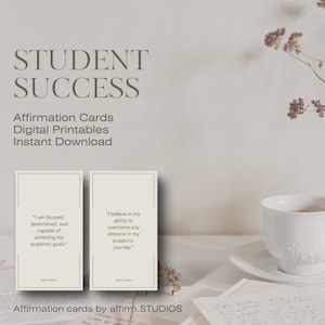 Cartes d'affirmation pour la réussite des étudiants - Jeu de motivation pour l'excellence académique, la positivité et l'inspiration pour les études - PDF imprimable numérique
