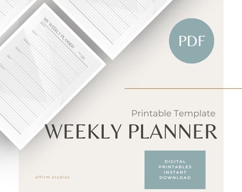 Minimalist Weekly Planner: Organise Daily Habits & Meals with Clean Design - Printable Template Digital Download Simplify Your Schedule