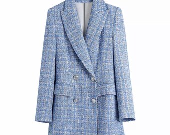 blue tweed overcoat