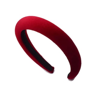 Red 2cm Plain Headband | Bright Padded Velvet Hairband | Beautiful Hair Accessory for Everyday or Weddings | Puffy Hairpiece | Alice Band