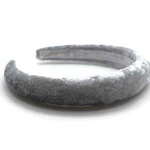 Szara opaska na głowę 2 cm Plain (Crushed Velvet) | Srebrna wyściełana opaska na włosy | Piękny codzienny lub ślubny dodatek do włosów | Opaska Alice | Prezent