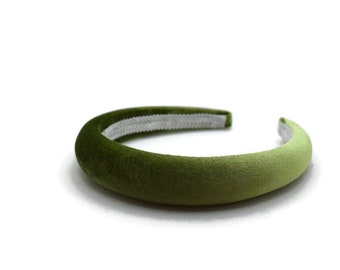 Apple Green 2cm Plain Headband | Olive Padded Velvet Hairband | Beautiful Hair Accessory for both Everyday to Weddings  | Puffy Hairpiece