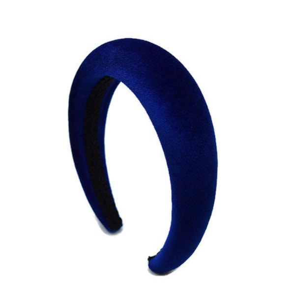 Royal Blau 4cm schlichtes Haarband | Extra dickes gepolstertes Samthaarband | Alltag oder Hochzeit Haarschmuck | Klassisches bauschiges Haarteil