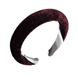 Burgundy 2cm Plain (Crushed Velvet) - Beautiful maroon dark red puffy thick padded headband/hairband, perfect wedding/occasion accessory
