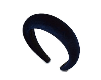 Navy Blue 4cm Plain Headband | Extra Thick Padded Velvet Hairband | Beautiful Wedding Hair Accessory | Classic Style Puffy Hairpiece | Gift