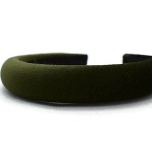 May include: A dark green velvet headband. The headband is thick and wide, and it is made of a soft, plush material.