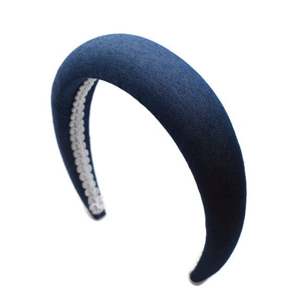 Denim Blue 4cm Plain Headband | Extra Thick Padded Fabric Hairband | Beautiful Summer Hair Accessory | Classic Style Puffy Hairpiece | Gift