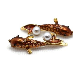 Koi Carp Hair Clips - Set of 2 65mm slide hair clips embellished with red and gold pearl fish decorations | Perfect Gift for Her Fish Lover