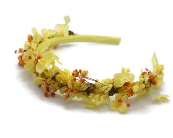TANSY - Yellow & Orange Dried Flower Headband | Pastel Flower Crown | Flower Headband | Boho Hairpiece | Wedding hairband | Bridal Hair