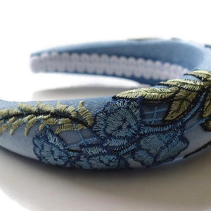 JULIANA BLUE extra puffy thick high padded velvet headband/hairband embellished embroidered roses floral brocade wedding crown accessory