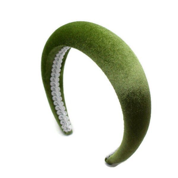 Bandeau uni vert pomme 4 cm | Serre-tête en velours rembourré extra épais sauge | Everyday - Accessoire pour cheveux de mariage | Postiche gonflé de style classique