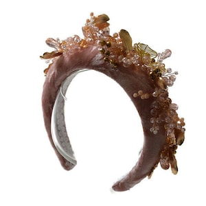 ROBYN PINK Wunderschönes extra dickes 4cm gepolstertes Samtstirnband/Haarband Blumen Haarteil Krone perfektes Weihnachtsgeschenk für Sie