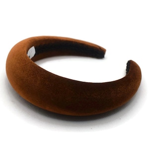 Geelbruine effen hoofdband van 4 cm | Extra dikke gewatteerde fluwelen haarband | Prachtig haaraccessoire voor bruiloften | Gezwollen haarstukje in klassieke stijl