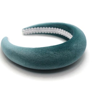 Aqua 4cm Plain Headband | Seafoam Extra Thick Padded Velvet Hairband | Mint Everyday/Wedding Hair Accessory | Classic Puffy Hairpiece