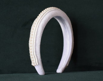 White Pearl Velvet Padded Headband, Large Matador Thick  display picture 2