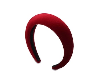 Red 4cm Plain Headband | Extra Thick Padded Velvet Hairband | Beautiful Wedding Hair Accessory | Puffy Hairpiece | Gift for Her