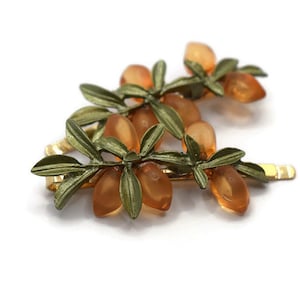 L'Arancia Hair Clips - Set of 2 65mm gold slide hair clips embellished with orange fruits and green leaf decorations | Perfect Gift for Her