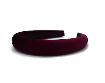 Maroon 2cm Plain Headband | Burgundy Padded Velvet Hairband | Beautiful Hair Accessory for both Everyday to Weddings  | Puffy Hairpiece