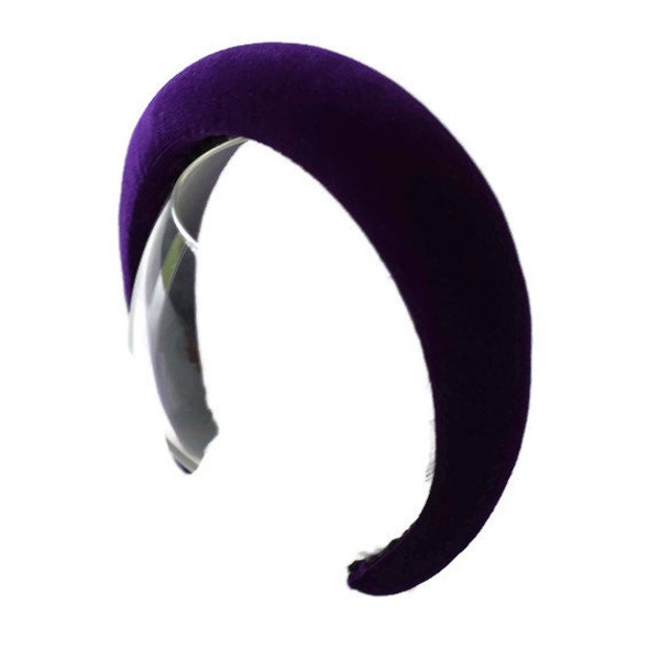 Bandeau uni Cadbury violet 4 cm | Serre-tête rembourré en velours | Bel accessoire pour cheveux pour tous les jours comme pour les mariages | Postiche gonflé classique