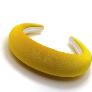 Bright Yellow 4cm Plain Headband | Extra Thick Padded Velvet Hairband | Everyday/Wedding Hair Accessory | Classic Style Puffy Hairpiece