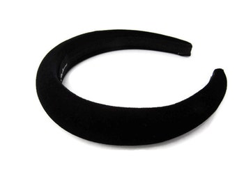 Black 2cm Plain - puffy thick padded velvet headband/hairband, perfect wedding/occasion accessory